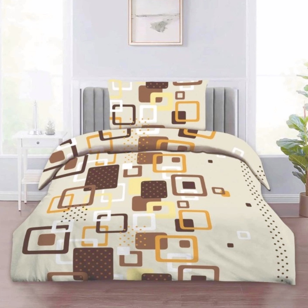 Povlečení bavlněné Kostky hnědé 200x140cm+90x70cm TiaHome