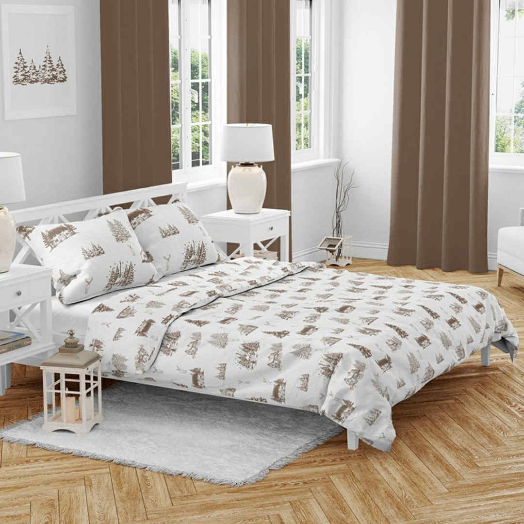 Vánoční povlečení bavlněné Chaloupka hnědá TiaHome